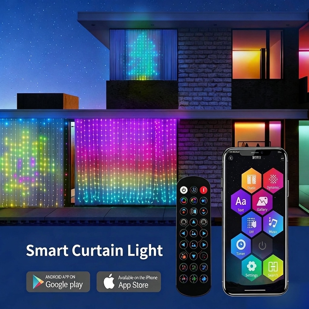 Smart RGB LED Curtain Lights with App and Remote Control