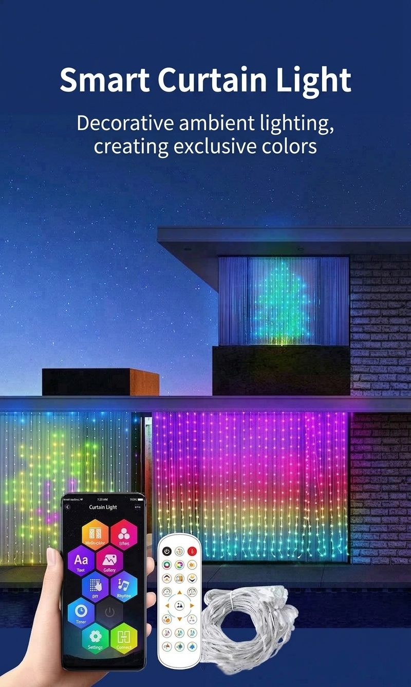Smart RGB LED Curtain Lights with App and Remote Control