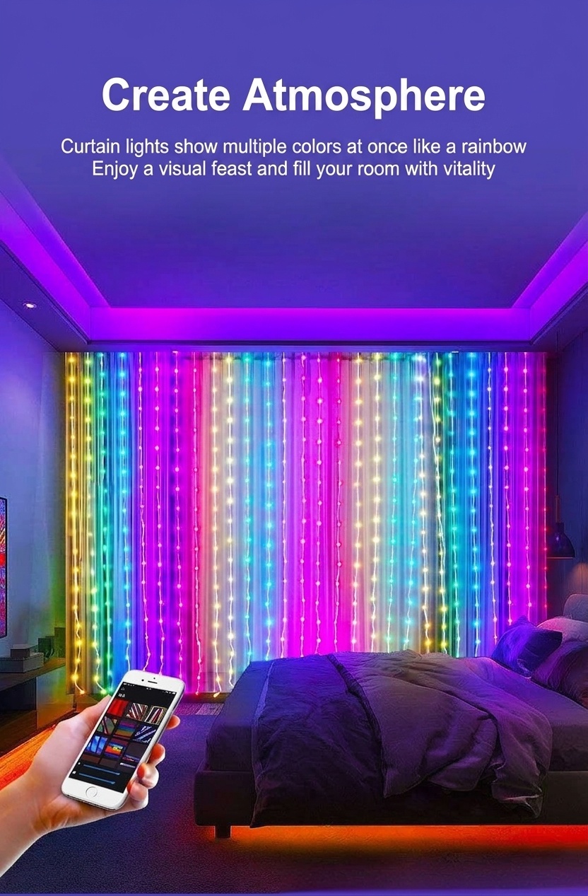 Smart RGB LED Curtain Lights with App and Remote Control