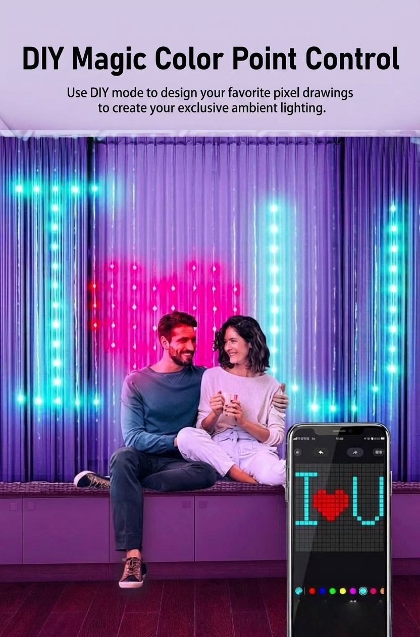 Smart RGB LED Curtain Lights with App and Remote Control
