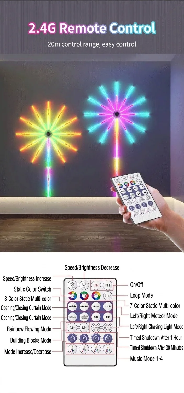 Smart Firework LED Strip Light RGB Music Sync App Control
