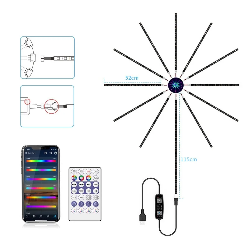 Smart Firework LED Strip Light RGB Music Sync App Control