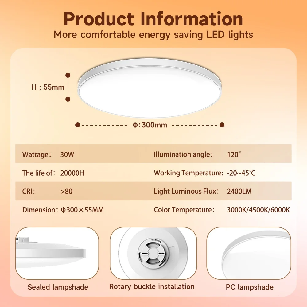 Smart LED Ceiling Light Dimmable 30W/40W RGB Tunable White