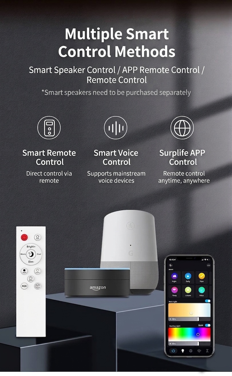 Smart LED Ceiling Light RGBIC Dimmable WiFi Alexa Google Home