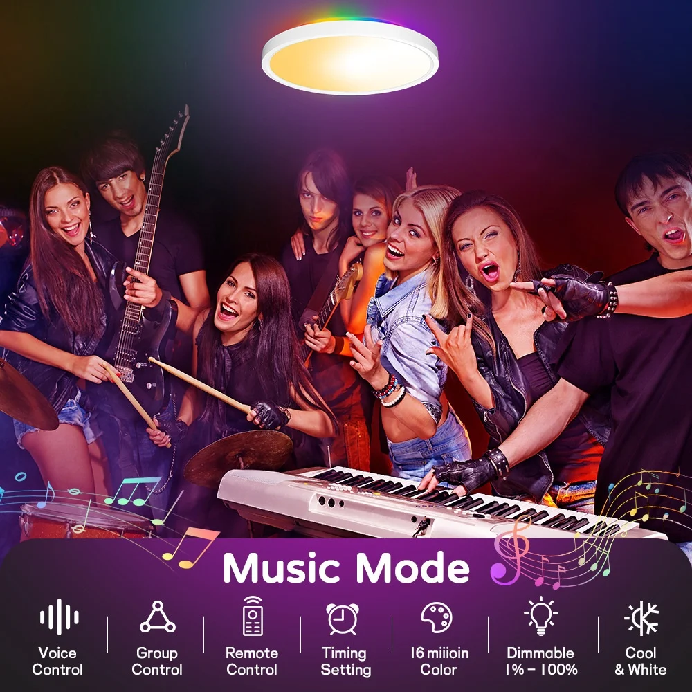 Smart LED Ceiling Light RGBIC Dimmable WiFi Alexa Google Home
