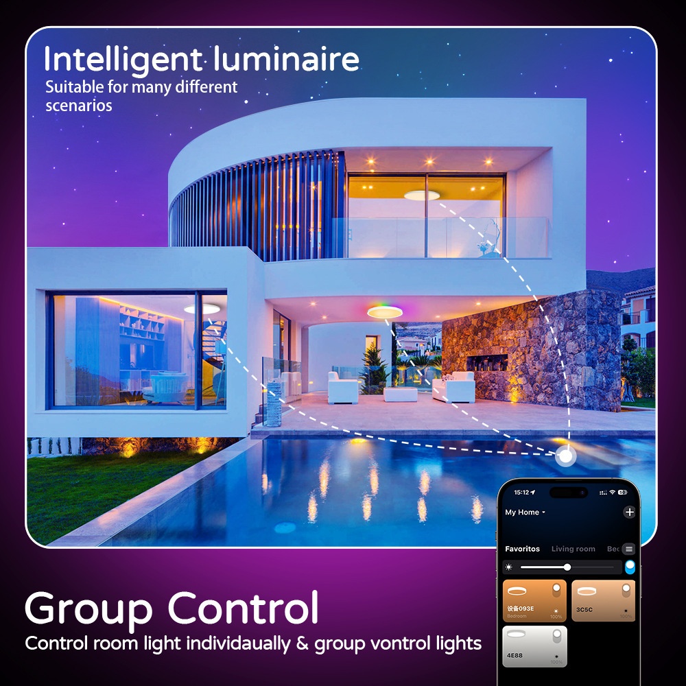 Smart LED Ceiling Light RGBIC Dimmable WiFi Alexa Google Home