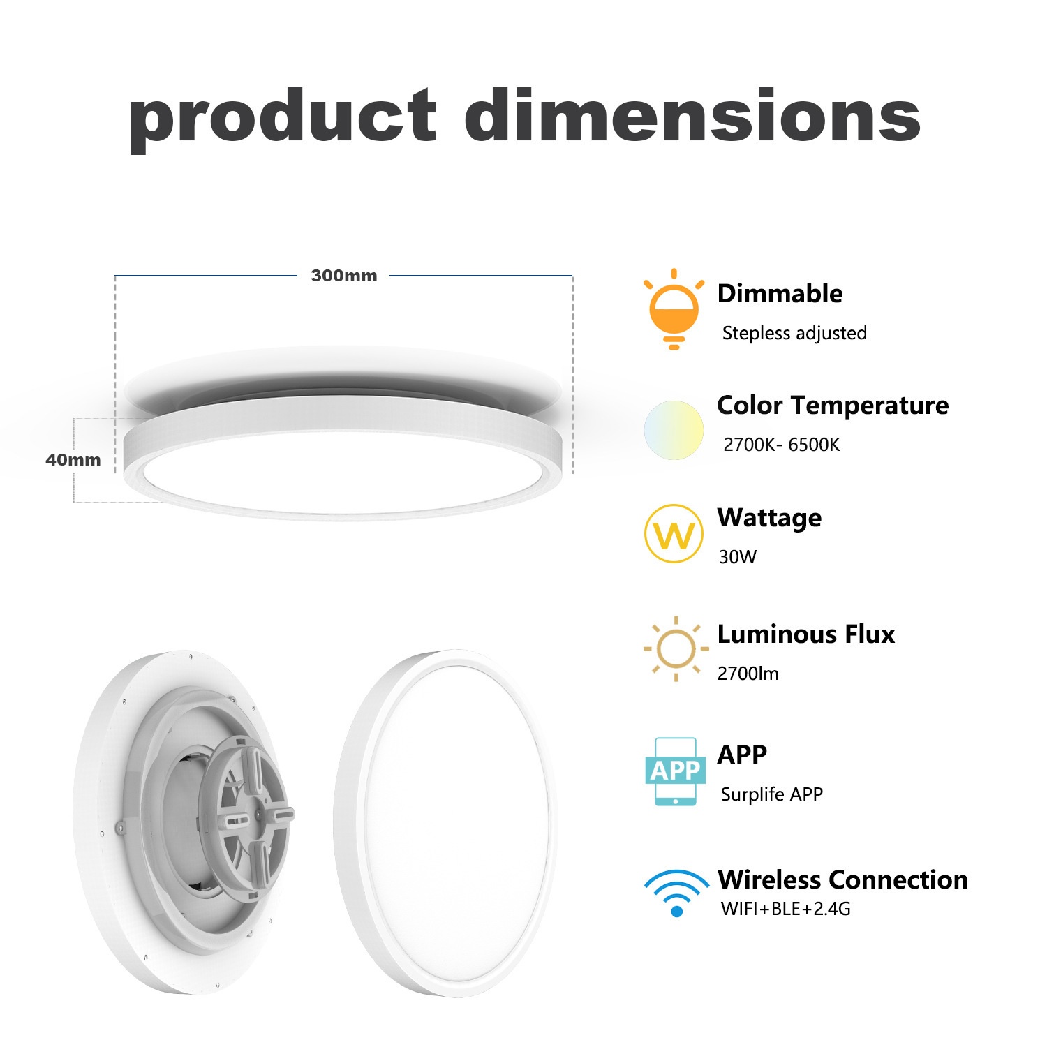 Smart LED Ceiling Light RGBIC Dimmable WiFi Alexa Google Home